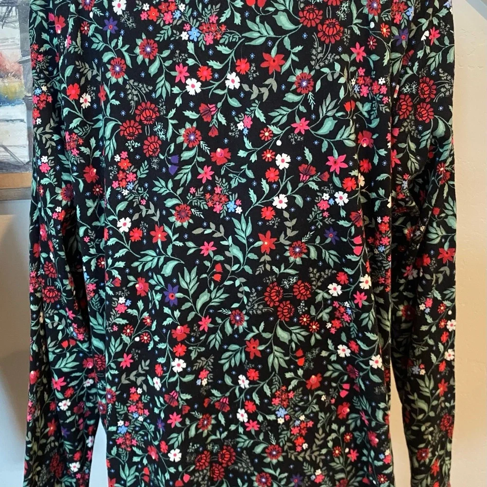 Croft & Barrow Classic Long Sleeve Tee Black Red Floral T-Shirt Soft Blouse 2X - Picture 6 of 6